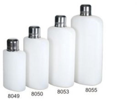 16 Ounce, White Colored Plastic Travel Flask with Chrome Top Cup