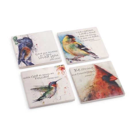 Big Sky Carvers Dean Crouser Watercolor Bird of Faith Coasters, Set of 4