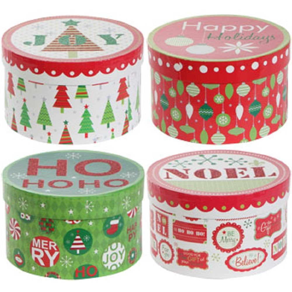 10 Pack Nesting Christmas Gift Boxes with Red Lids for Presents