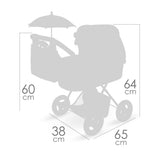 DeCuevas Toys Sophie Folding Doll Pram with Parasol – Luxury Doll Stroller - Pink