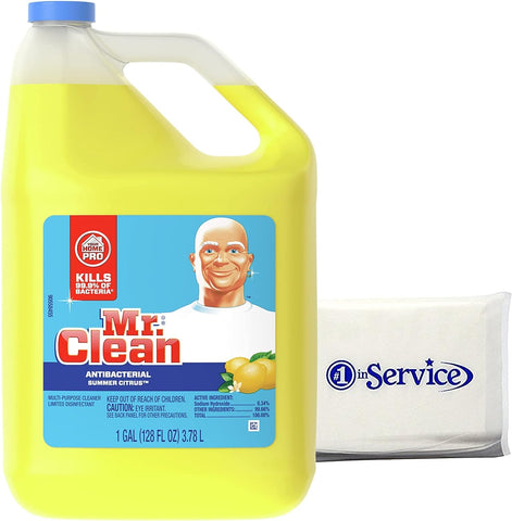 M.C. Mr Clean Multi-Purpose Summer Citrus Liquid Cleaner Professional Household Non-Toxic Hardwood Floor Cleaner 128 Fluid Ounce Bottle With Number 1 In Service Wallet Tissue Pack