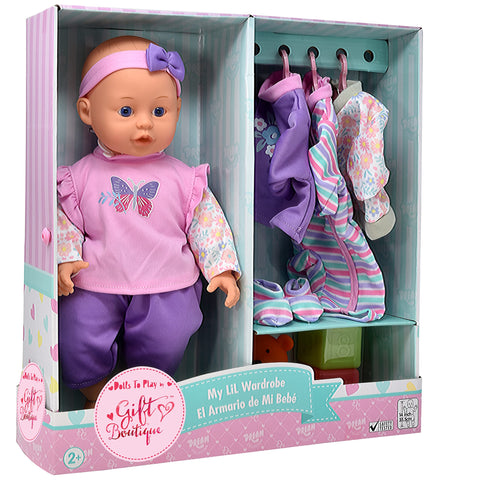 My Lil Wardrobe 14-Inch Realistic Soft Baby Doll with Clothes & Accessories - Purple