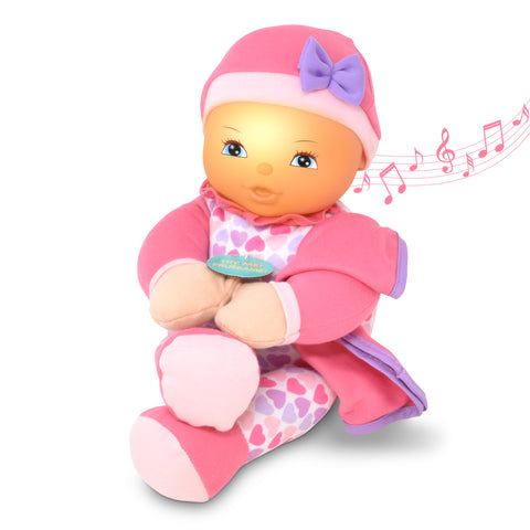 Glow Light Up Lullaby Baby Doll Toy, 13 Inch Soft Baby Doll with Musical Sound, Sings Soothing Songs with Rattle and Blanket