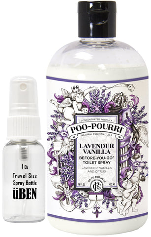 Poo-Pourri Before-You-Go Toilet Spray 16-Ounce Refill Bottle, Lavender Vanilla Scent + Includes Uben Travel Size, 1-Ounce Refill Bottle,