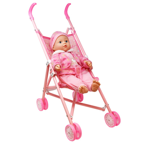 My First Baby Doll Stroller - Soft Body Talking Baby Doll Included Fun Play Combo Set for Babies Infants Toddlers Girls Kids