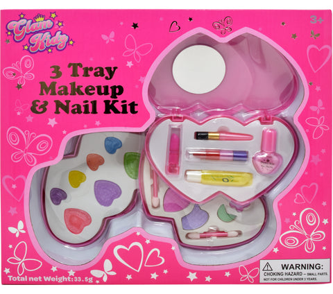Washable Makeup Set Kit for Girls, Non Toxic Children's Cosmetic Beauty Fairy Princess First Real Play Makeup Nail Heart Palette with Mirror Toy