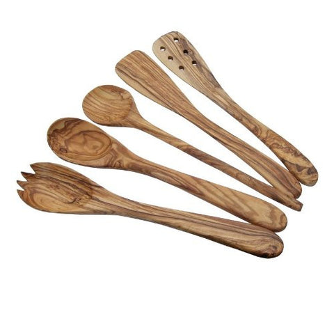 Naturally Med Olive Wood, Spatulas/Spoons, Set of 5 Utensils