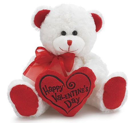 Happy Valentine's Day Bear 8" Animal Plush- White with Red Message Pillow