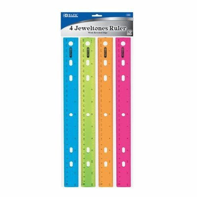 Bazic Products 12 Inch Jeweltones Color Rulers - 24 Colored Rulers