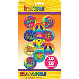 Amscan Groovy 60's Party Hippie Button Pins (10 Piece), Multi Color, 10.6 x 5.8"