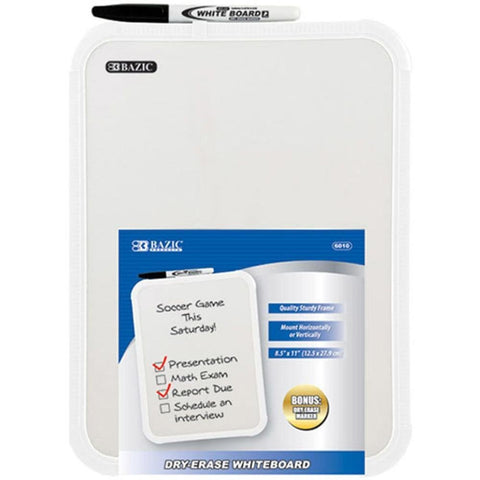 2 Pk, BAZIC Dry-Erase Whiteboard Including a Dry Erase Marker - 8.5 X 11 Inch