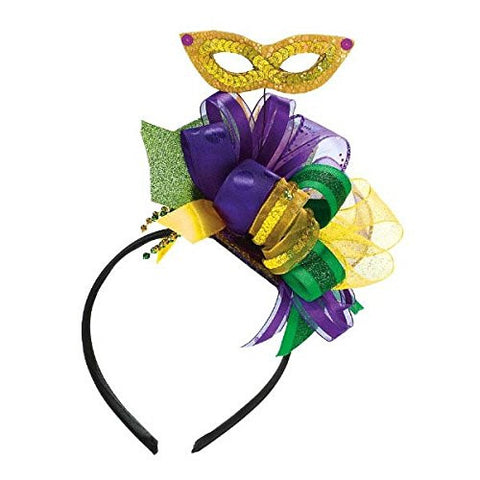 Amscam Mardi Gras Bow Headband with Ribbon, Multicolor
