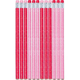 Amscan Valentine's Day Glitter Pencil (Pack Of 12), Red/Pink, 7 1/2"