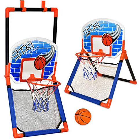 Basketball Hoop for Kids - 2 in 1 Over The Door and Floor Basketball Play Set for Toddlers, Boys and Girls Outdoor and Indoor Sport, Ball Included