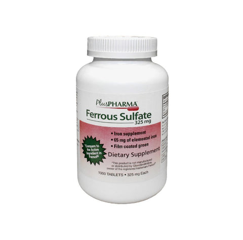 PlusPharma Ferrous Sulfate 325 mg Tablets, 1000 Count