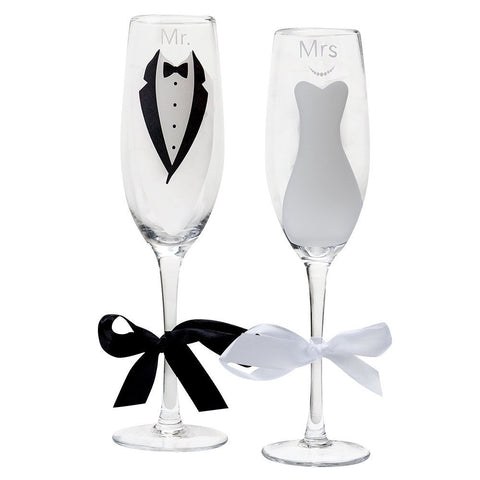 Mr. and Mrs.Glass Wedding Champagne Toasting Flutes