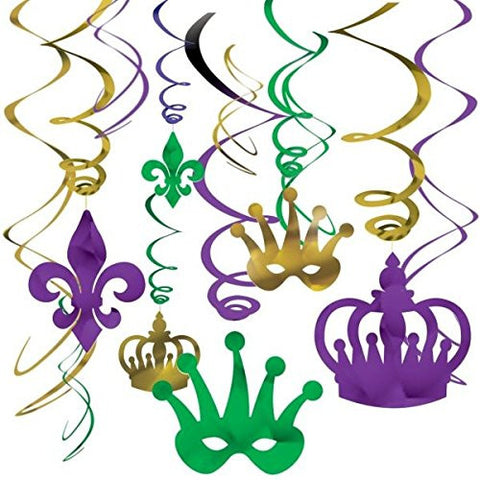 Amscan Vibrant Mardi Gras Party Crown & Mask Swirl Ceiling Decorating Kit