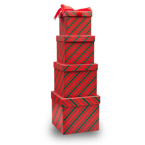 Candy Cane Christmas Nesting Gift Boxes; 4 Pack in 4 Different