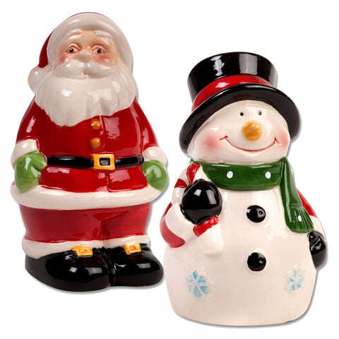 Santa and Snowman Christmas Salt and Pepper Shaker Set, 4-inch