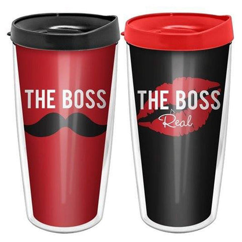 The Boss and The Real Boss Coffee Travel Tumbler 16 oz - Set of 2