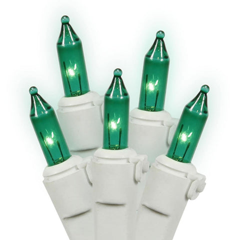 Set of 50 Green Mini Christmas Lights - White Wire