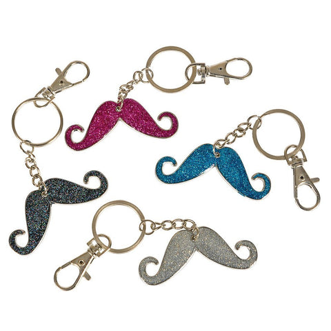 (24) 4" Glitter Mustache Keychains
