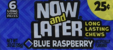 Now & Later Original Taffy Chews Candy, Blue Raspberry, 0.93 Ounce Bar, Pack of 24