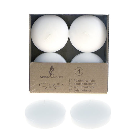 Mega Candles - Unscented 3" Floating Disc Candles - White, Set of 4