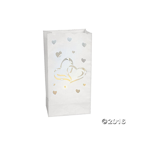 24 Paper Two Hearts Luminary Bags/Wedding and Love Themed Party Supplies