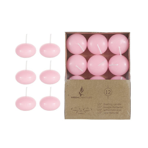 Mega Candles - Unscented 1.5" Floating Disc Candles - Pink, Set of 12