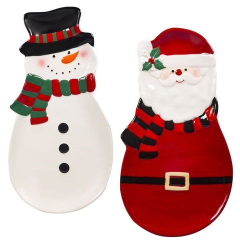 Christmas Kitchen Decor Holiday Spoon Rest Santa and Snowman Set of 2