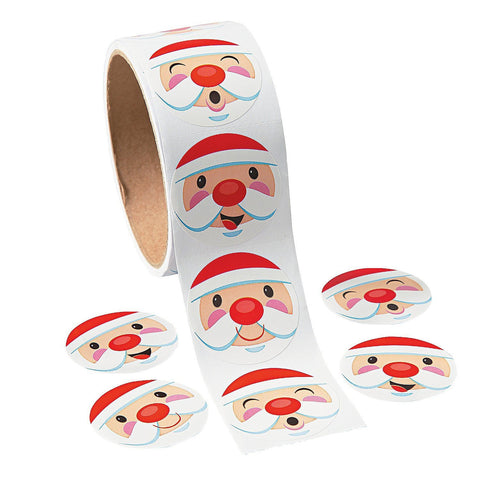 CHRISTMAS HOLIDAY SANTA CLAUS STICKERS - 1 ROLL (100 Stickers)