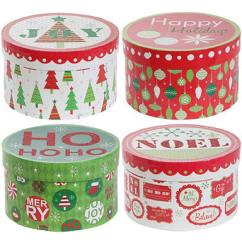 Voila Round Nesting Christmas Gift Boxes (4 Pc Set) Styles May Vary