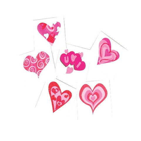 Lot Of 144 Assorted Glitter Heart Theme Temporary Tattoos - 1.5"