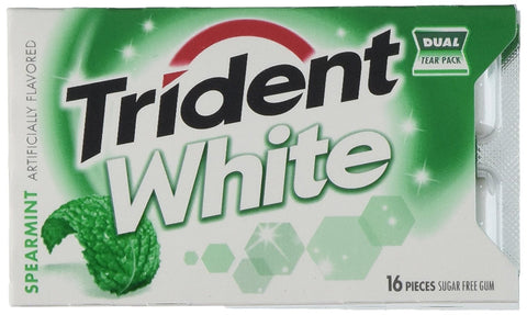 Trident White Spearmint Sugar Free Gum (9 Packs of 16 Pieces)