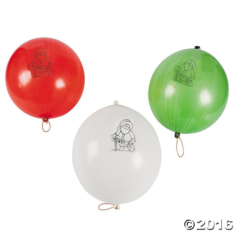 12 CHRISTMAS Punching BALLS/Balloons w/Rubber Band Handle/PUNCH/PARTY FAVORS/Stocking Stuffers/HOLIDAY TOYS/RED/Green/White