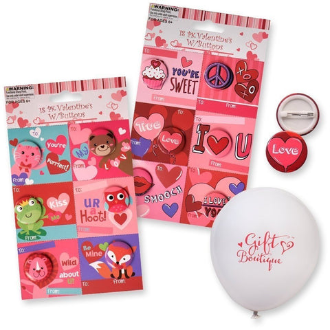 Mini Valentines Day Cards for Kids with Matching Pins, 36 Count; Asst. Styles