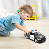 Police Car Toy Friction Powered Rescue Vehicle with Lights and Siren Sounds for Boys Toddlers and Kids, Push and Go Pull Back Diecast Emergency Transport Vehicle Car