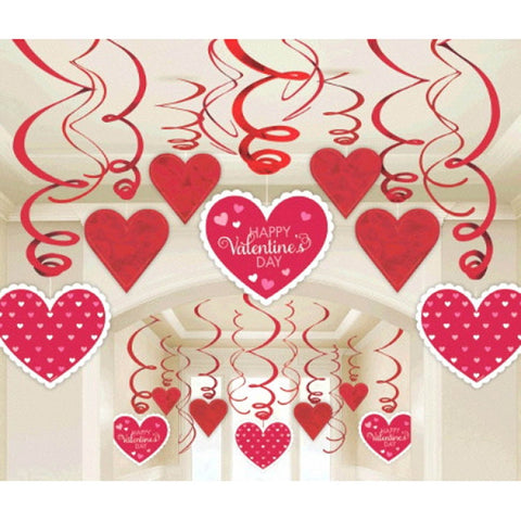 Amscan Blushing Valentine's Foil Swirl Party Decoration (30 Piece), 7", Red/ White
