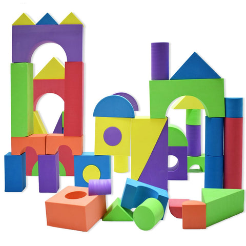 Giant Foam Building Blocks, Building Toy for Girls and Boys, Ideal Blocks/Construction Toys for Toddlers, 50 Pieces Different Shapes & Sizes, Waterproof, Bright Colors, Safe, Non-Toxic.