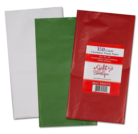 150 Christmas Tissue Paper Assortment; 60 Red, 45 Green & 45 White; 20" X 20" by Gift Boutique