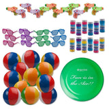 Bulk Pool Party and Beach Party Favors Toys For Kids Pack of 49 Summer Fun Set Includes 12 Rainbow Inflatable Beach Balls, 12 Bubbles, 12 Water Squirt Guns, 12 Shutter Shade Sunglasses and 1 Frisbee