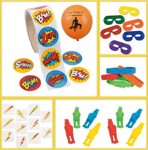 Superhero Party Favors Bundle Kit Pack Enough for 12 Boy's or Girl's Kid's Stickers, Bracelets, Masks, Tattoos, Toy Assortment by Gift Boutique