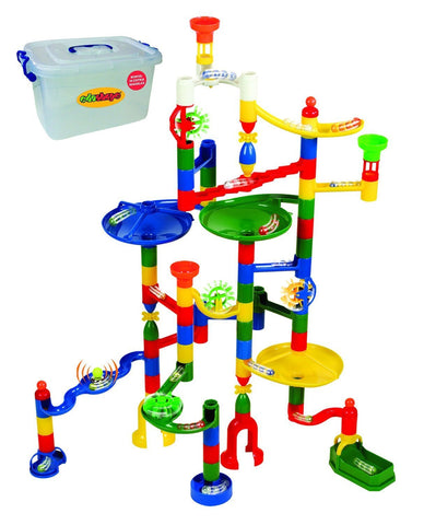 Marbulous Marble Run - 82 Pieces + 50 Marbles (Total 132 Pc Set) Sturdy Setups with Clear Step-by-step Illustrated Instructions in Four Different Skills Levels With Reusable Plastic Bucket