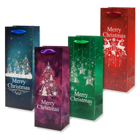 12 Christmas Wine Bottle Gift Bags - With Glitter by Gift Boutique