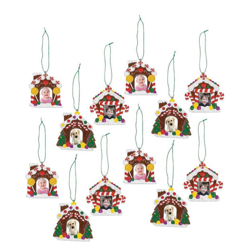 Christmas Gingerbread House Photo Ornaments set (12 Pack)