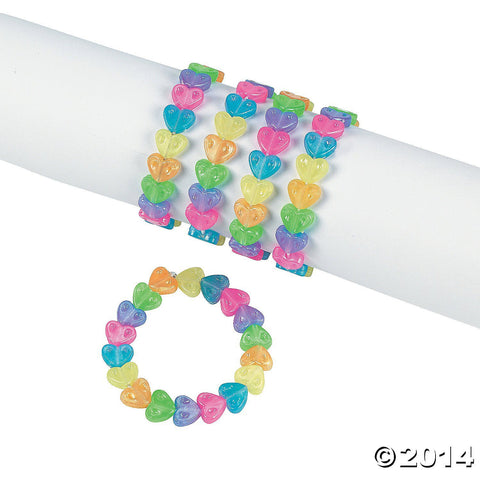 Fun Express Plastic Beaded Rainbow Heart Bracelets - Easter & Novelty Jewelry Set (1 Dozen)