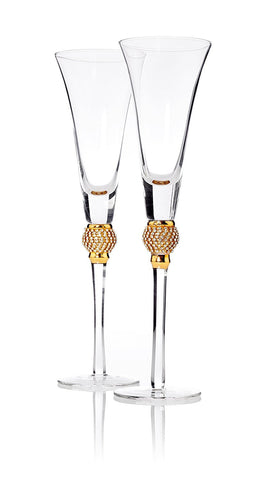 Gold Diamond Champagne Toasting Flute Glasses, Set of 2 by Gift Boutique