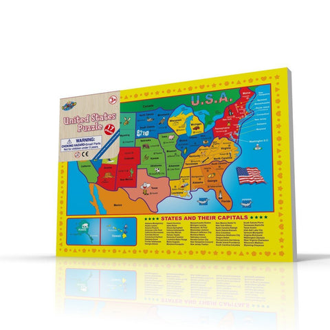 USA Map Puzzle for Toddlers, 17 Pc Large Size US States with Cute Pictures on it, Ideal for Boys/Girls with 3+ Years of Age, Smart Learning and Development Jigsaw Puzzle Toy/Game, Great Gift Idea.