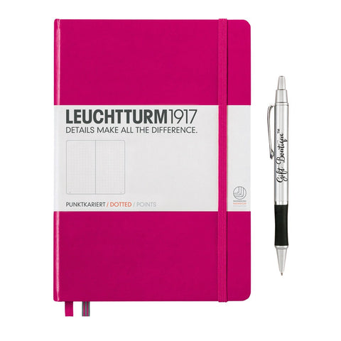 Leuchtturm1917 Medium Size Hardcover A5 Berry Notebook - Dotted Pages with Gift Boutique Pen